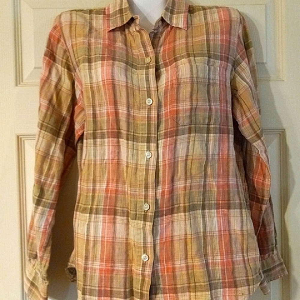Ralph Lauren Striped Linen Shirt in Earth Tones M